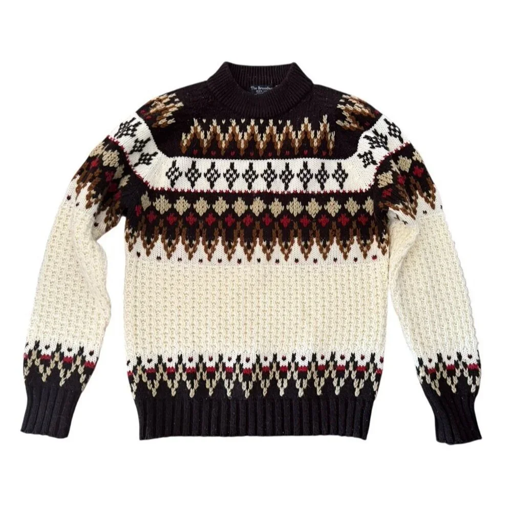 Vintage The BROADWAY Men's Sz M / L Brown Cream Black Pullover Acrylic Sweater